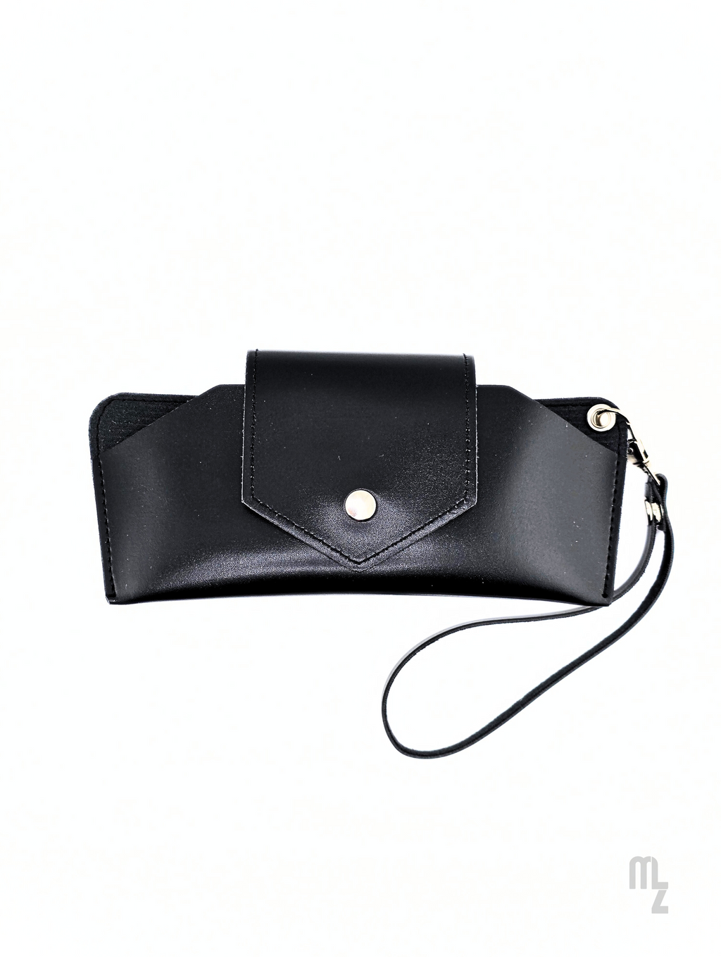 Arezzo Case – Schwarzes Brillenetui aus mattem Kunstleder mit Satin-Optik und Schlaufe.